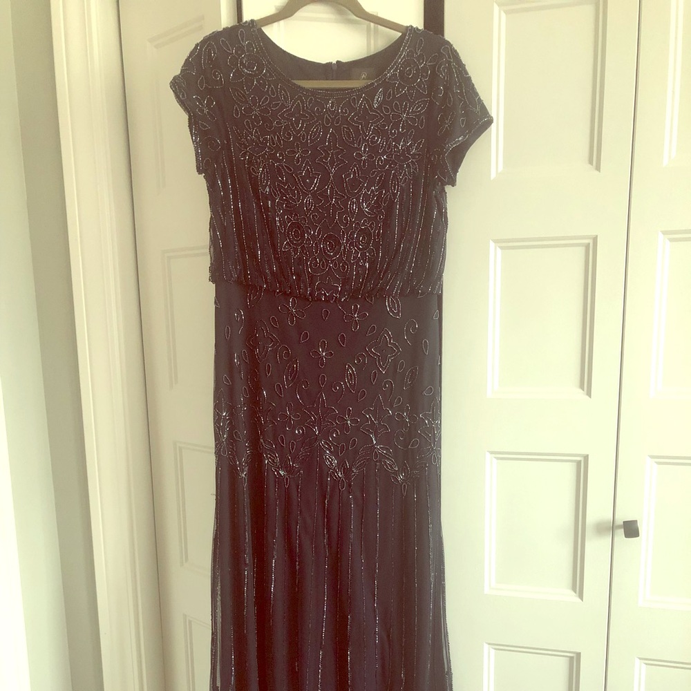 Adrianna Papell Navy Beaded Gown - worn once